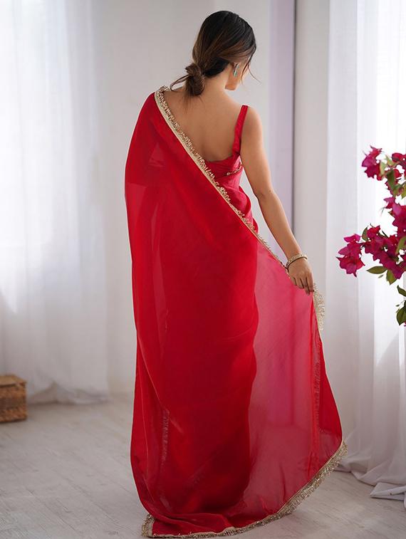 women solid with bordered saree with blouse - 22066210 - Standard Image - 2