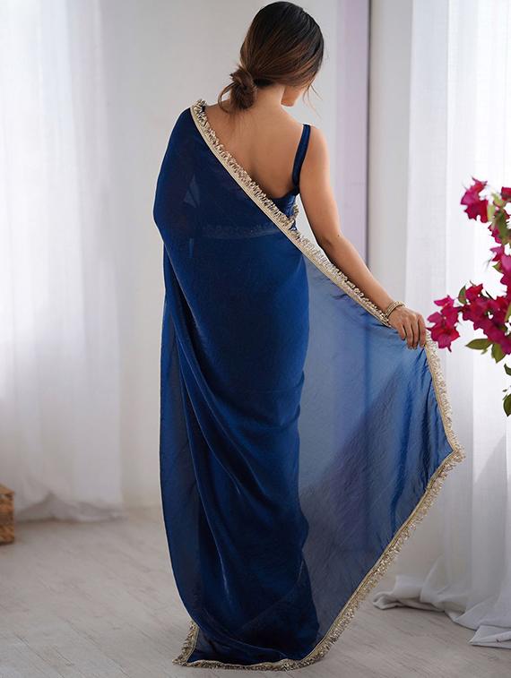 women solid with bordered saree with blouse - 22066211 - Standard Image - 2