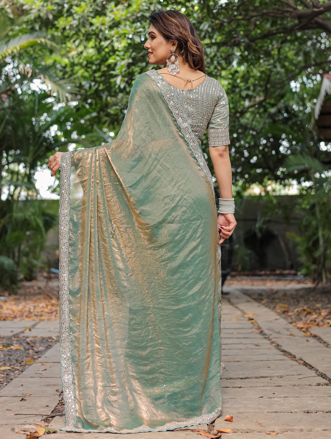 women solid with bordered saree with blouse - 22066212 - Standard Image - 2
