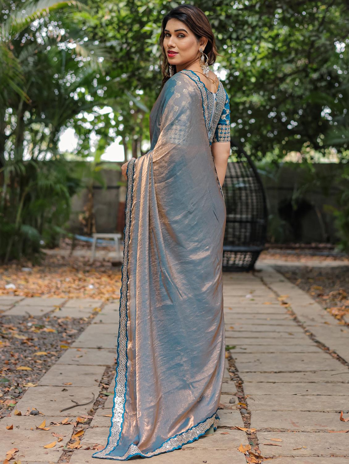 women solid with bordered saree with blouse - 22066213 - Standard Image - 2