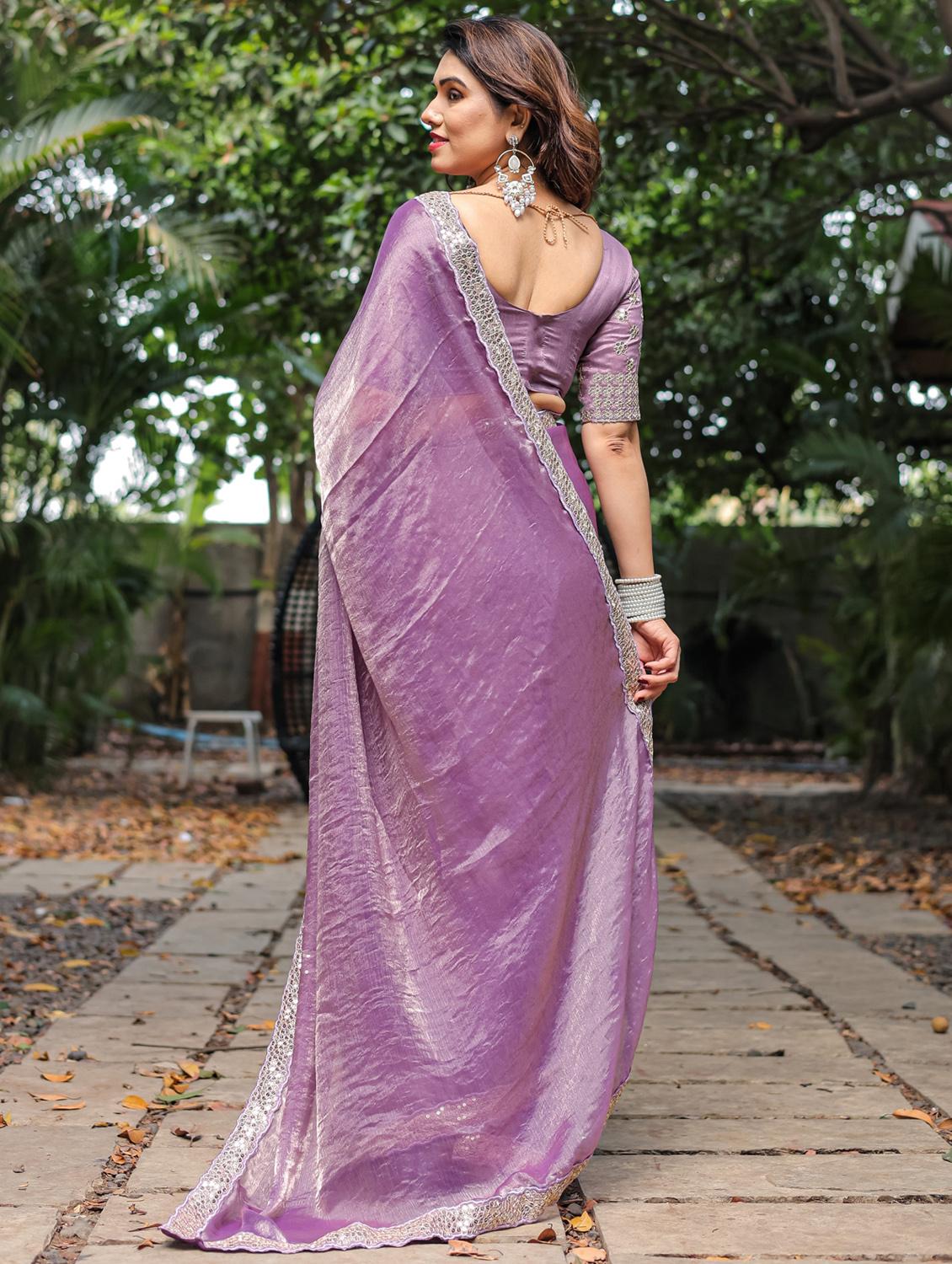 women solid with bordered saree with blouse - 22066214 - Standard Image - 2