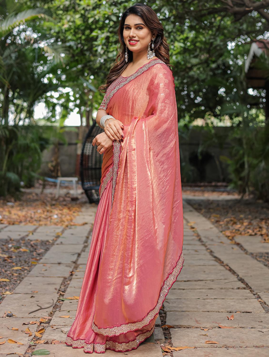 women solid with bordered saree with blouse - 22066215 - Standard Image - 2