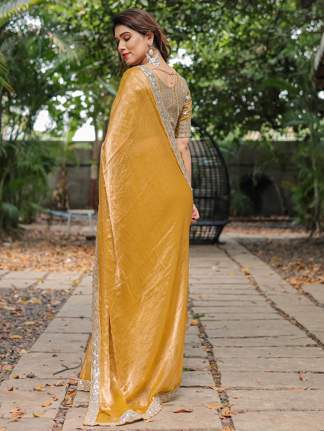 women solid with bordered saree with blouse - 22066216 - Standard Image - 2