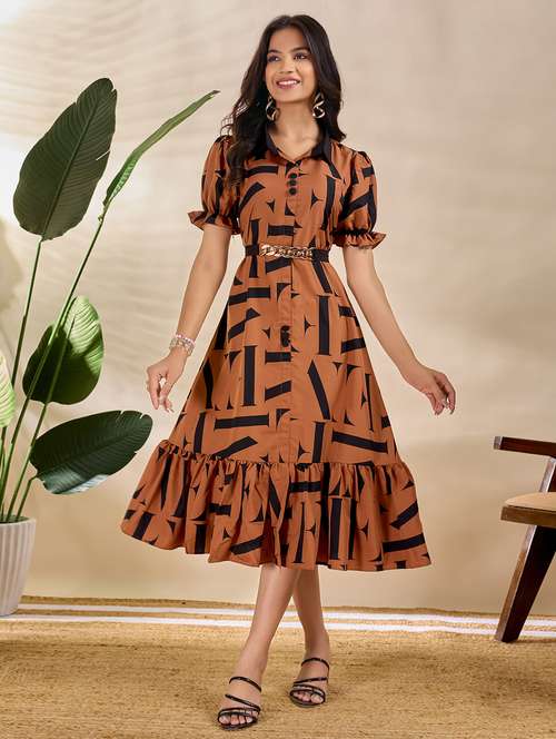 women printed puff sleeve tiered dress - 22066217 -  Standard Image - 0