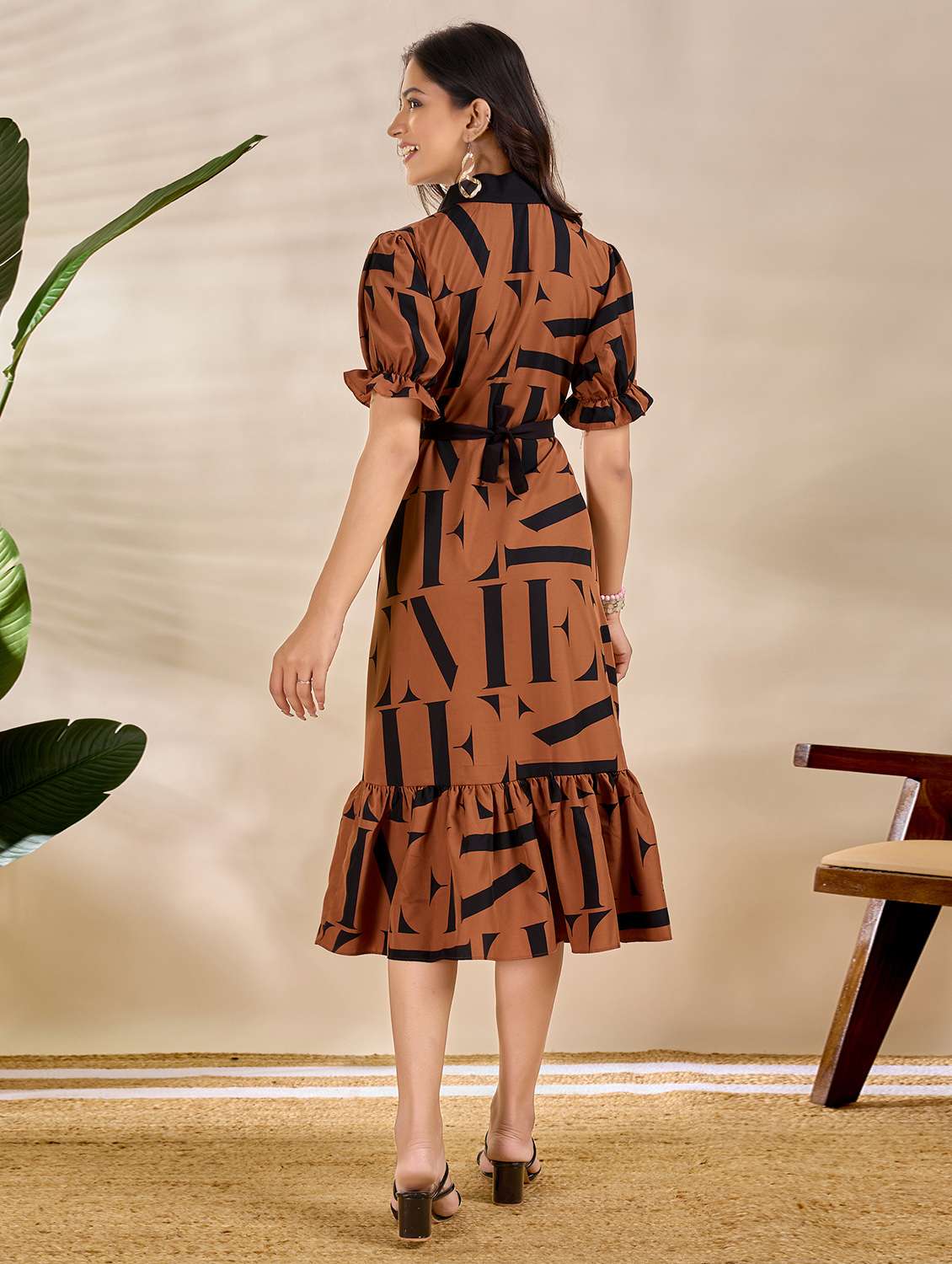 women printed puff sleeve tiered dress - 22066217 - Standard Image - 2