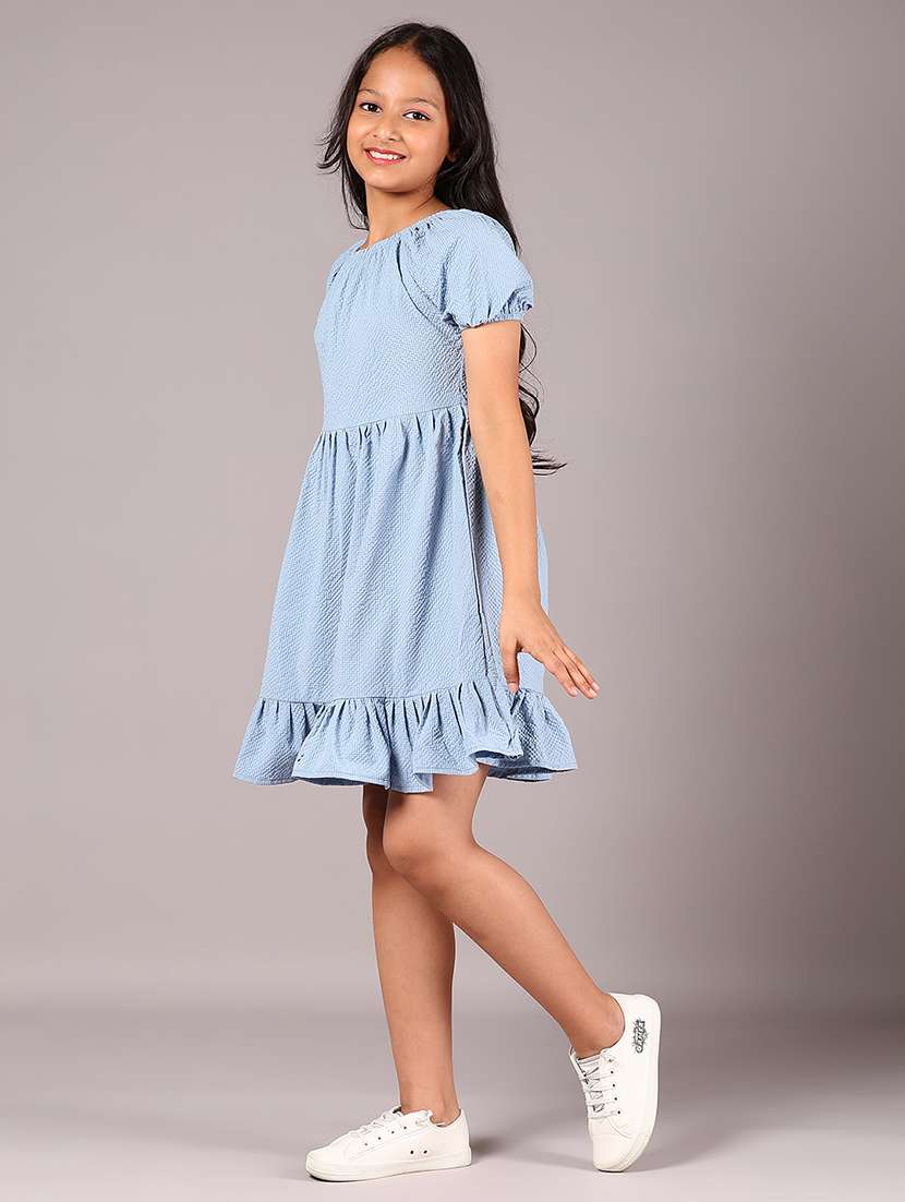 gilrs solid puff sleeve tiered frock - 22066220 -  Standard Image - 2