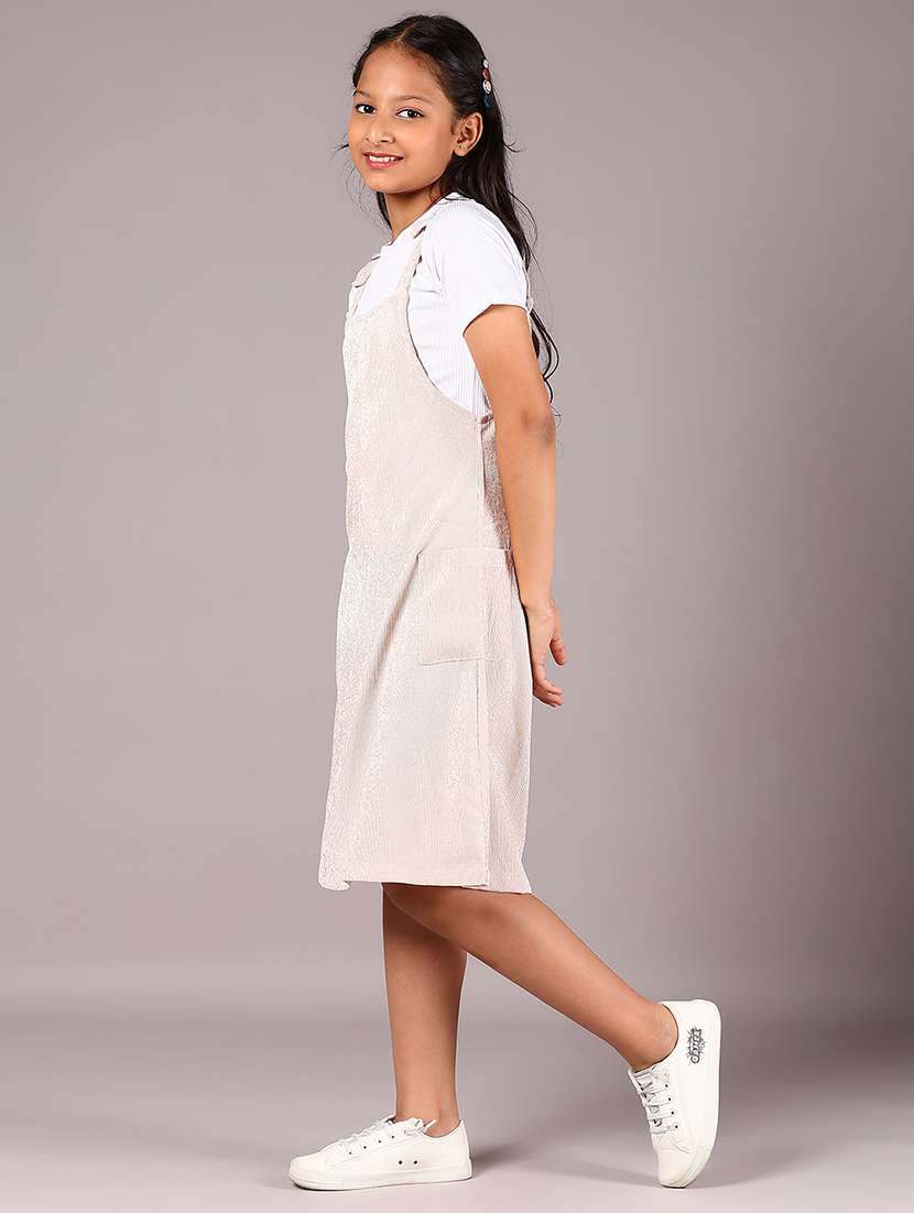 girls solid short sleeve dungaree dress - 22066222 -  Standard Image - 2