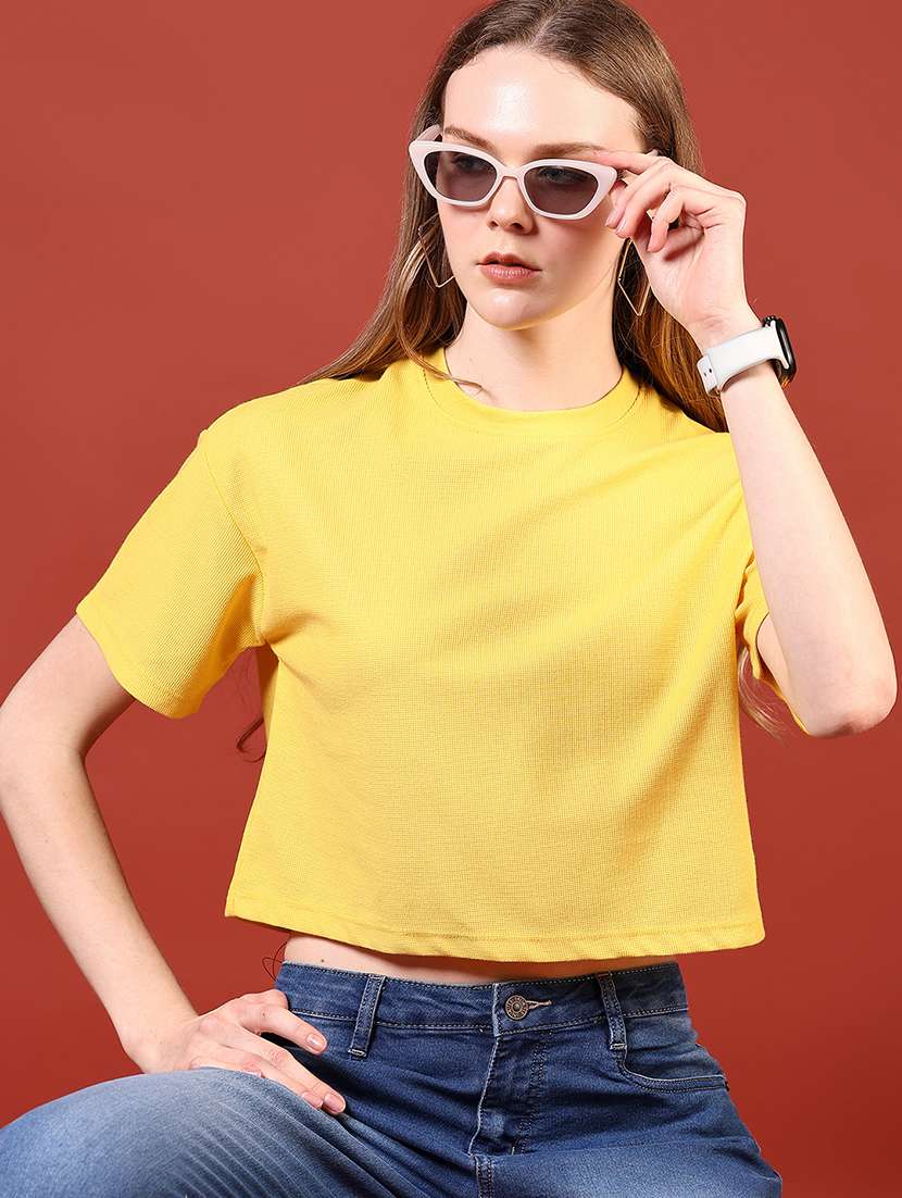 women solid short sleeve boxy t-shirt