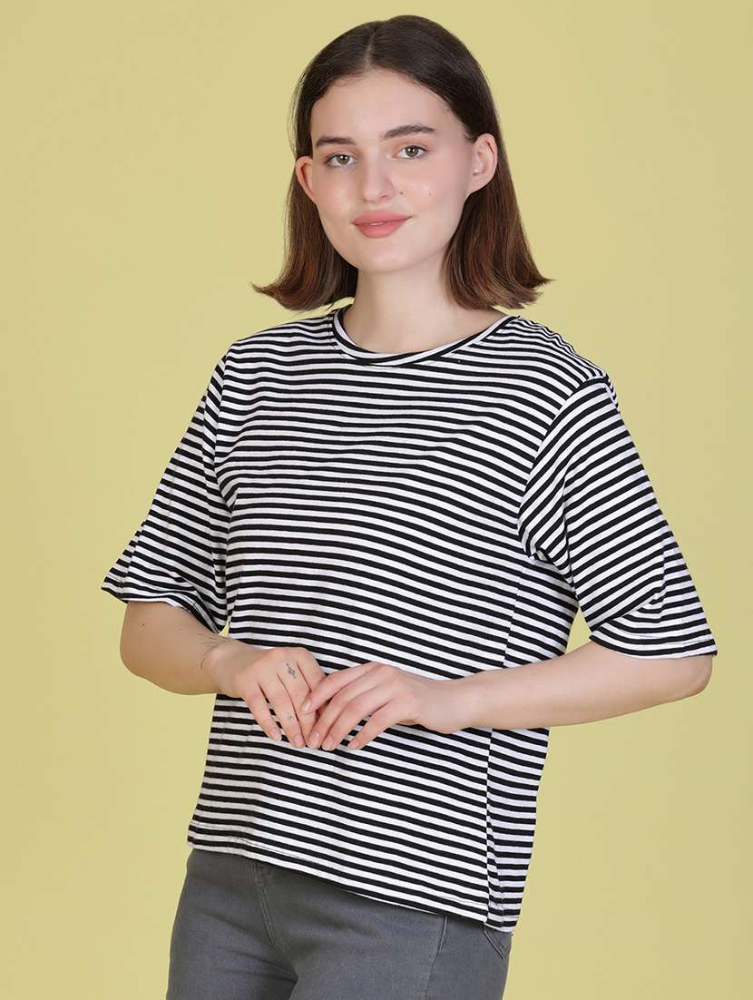 women striped short sleeve oversized t-shirt