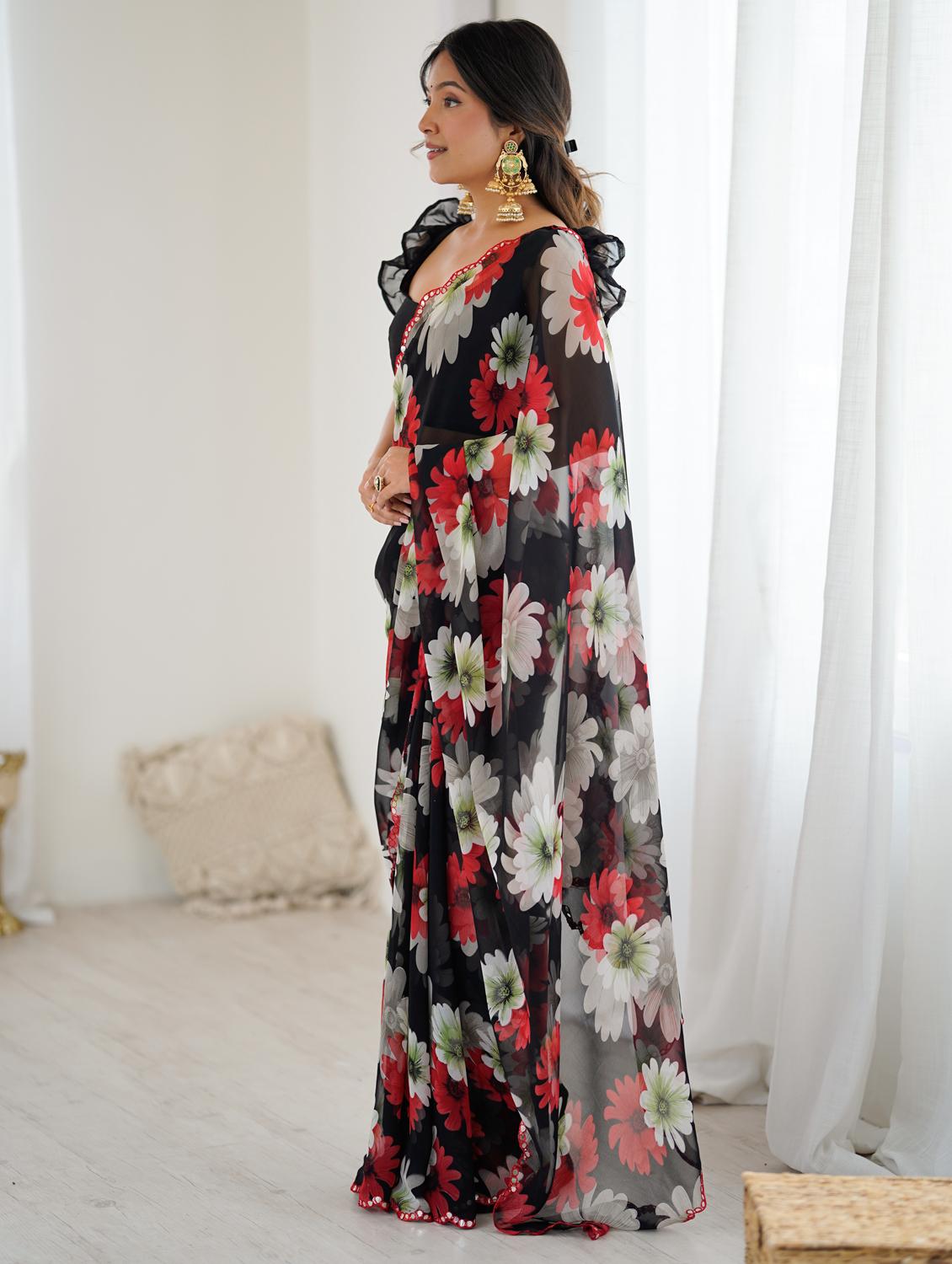 women floral printed saree with blouse - 22066335 - Standard Image - 2