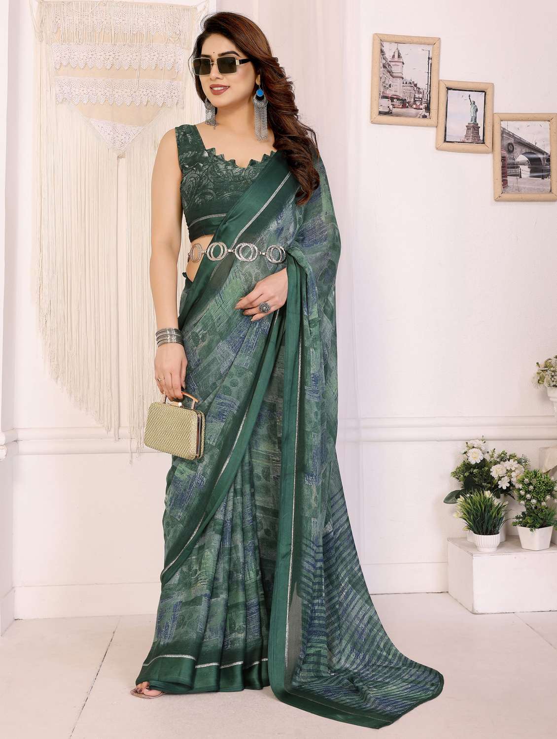 women printed casual wear saree with blouse - 22066355 -  Standard Image - 2