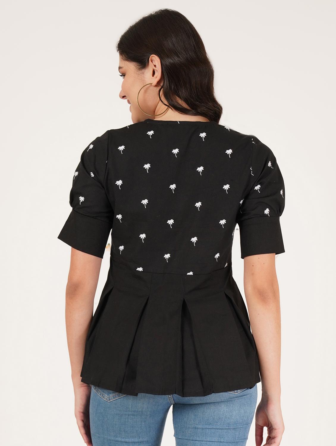 women embroidered puff sleeve peplum top - 22066367 - Standard Image - 2