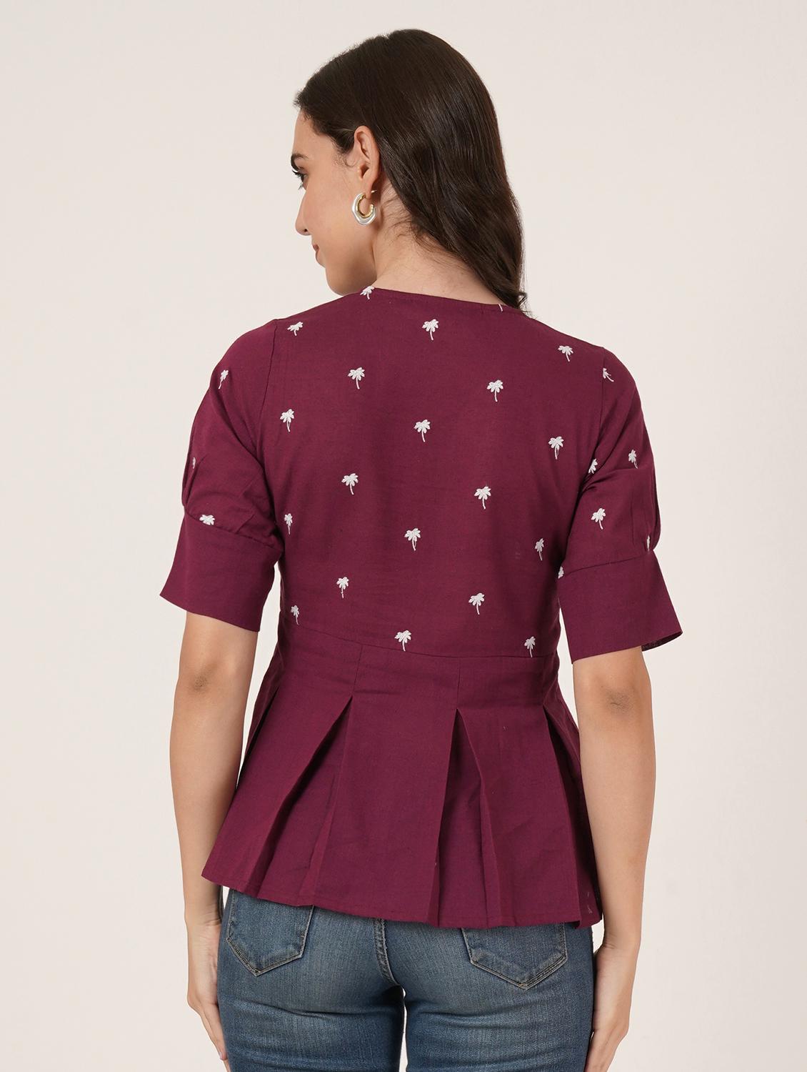 women embroidered puff sleeve peplum top - 22066368 - Standard Image - 2