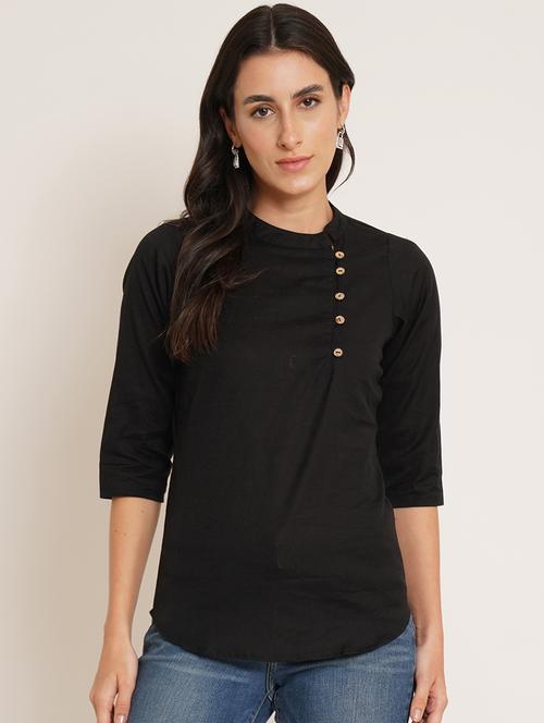 women solid mandarin neck regular top - 22066373 - Standard Image - 0
