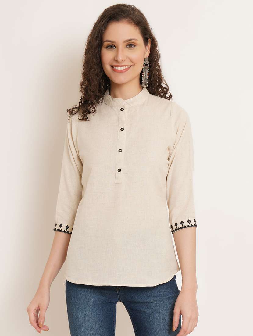 women solid mandarin neck regular top - 22066374 - Zoom Image - 0