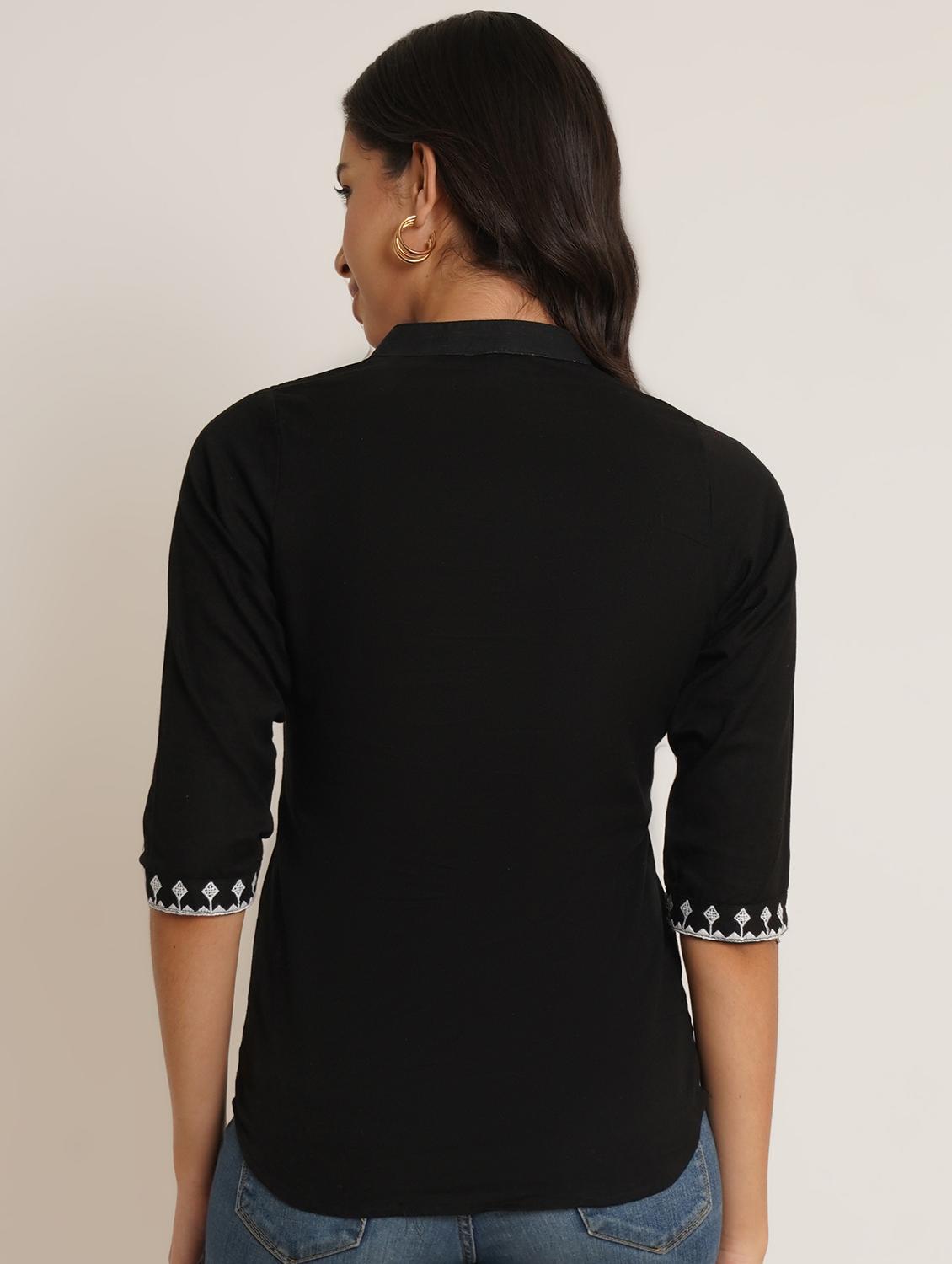 women solid mandarin neck regular top - 22066375 - Standard Image - 2