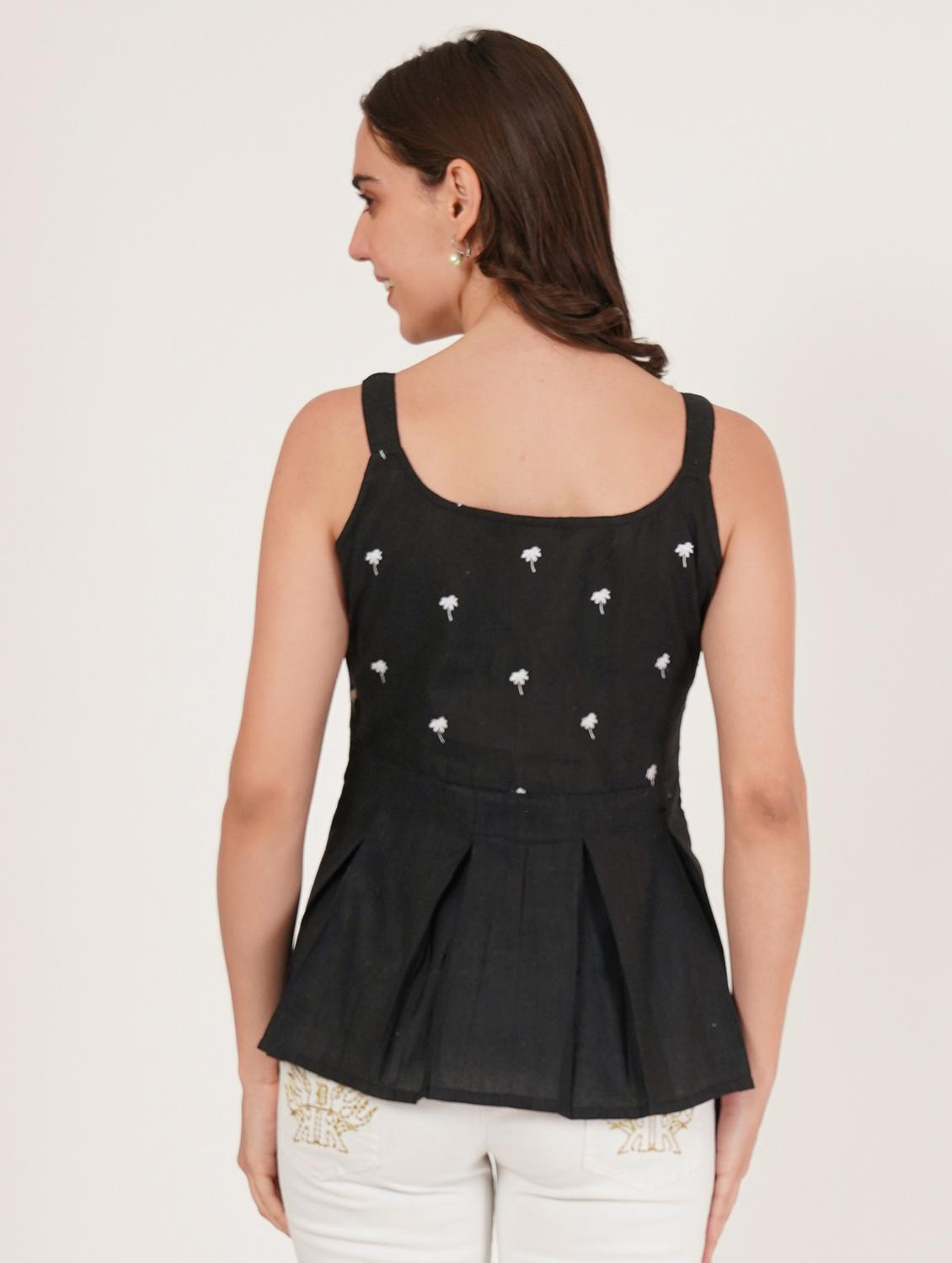 women embroidered shoulder strap peplum top - 22066379 - Standard Image - 2