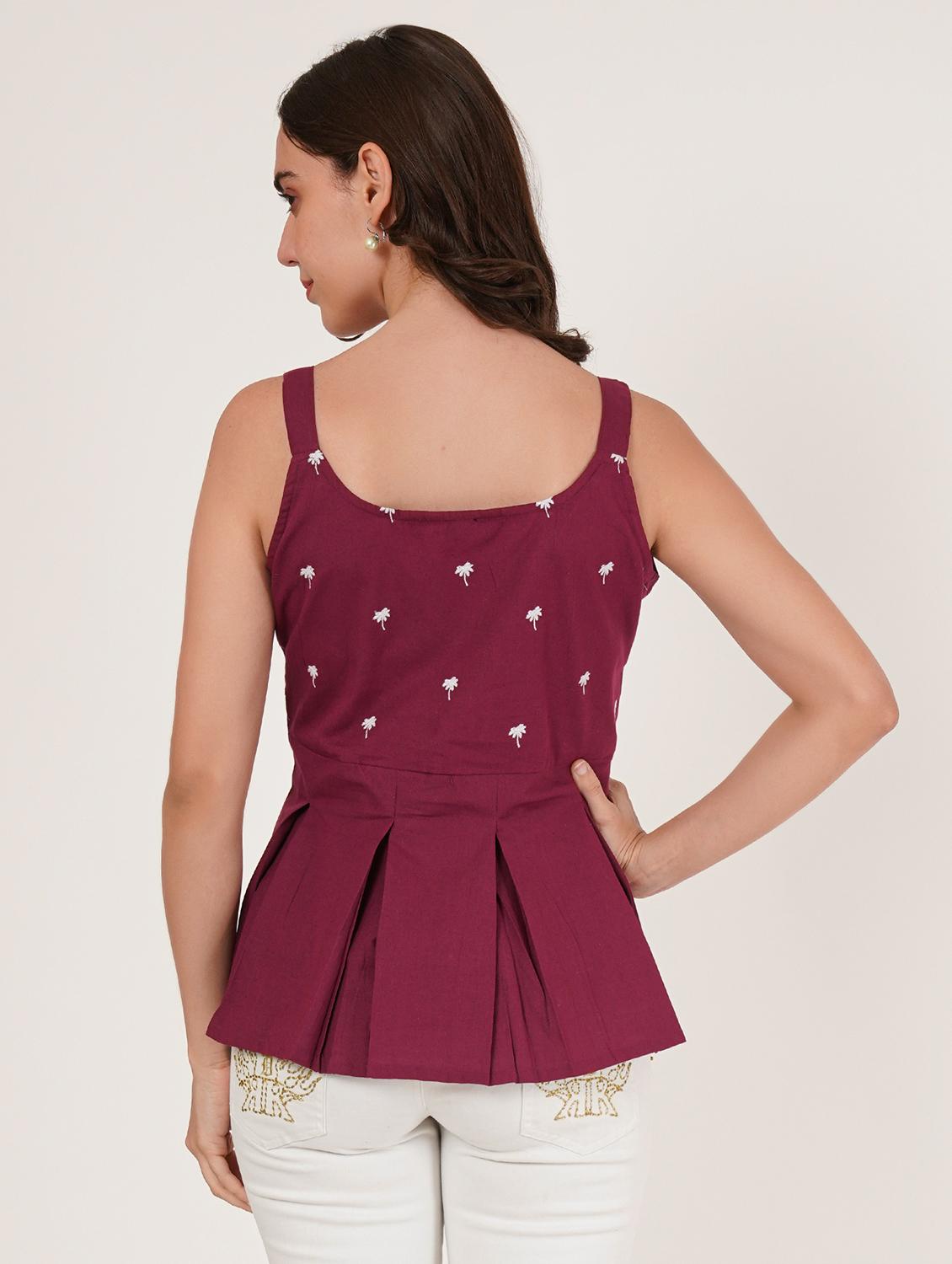 women embroidered shoulder strap peplum top - 22066380 - Standard Image - 2