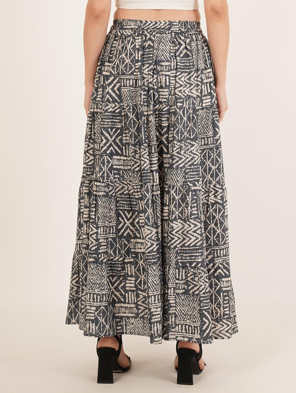 women printed mid rise tiered skirt - 22066381 - Standard Image - 2