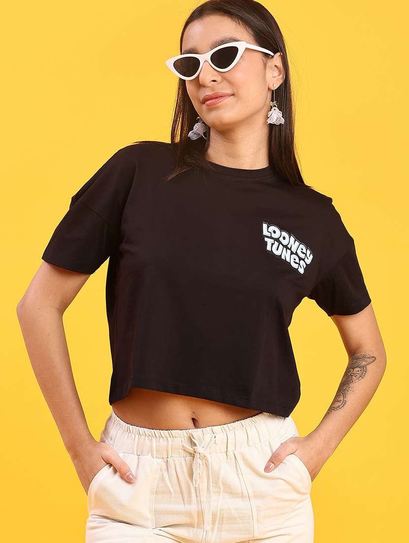 women printed short sleeve crop t-shirt