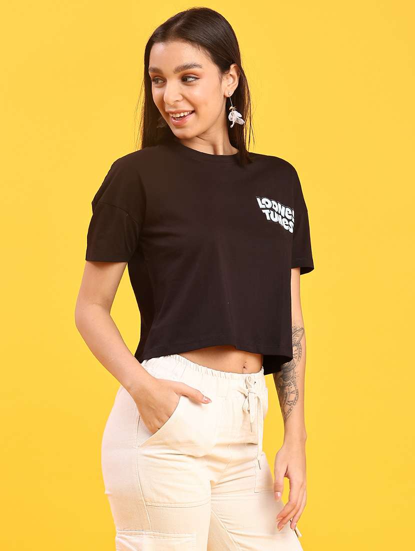 women printed short sleeve crop t-shirt - 22066389 -  Standard Image - 2