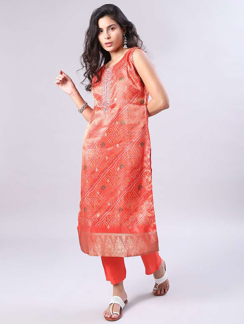 women printed sleeveless kurta and pant with dupatta - 22066471 -  Standard Image - 2