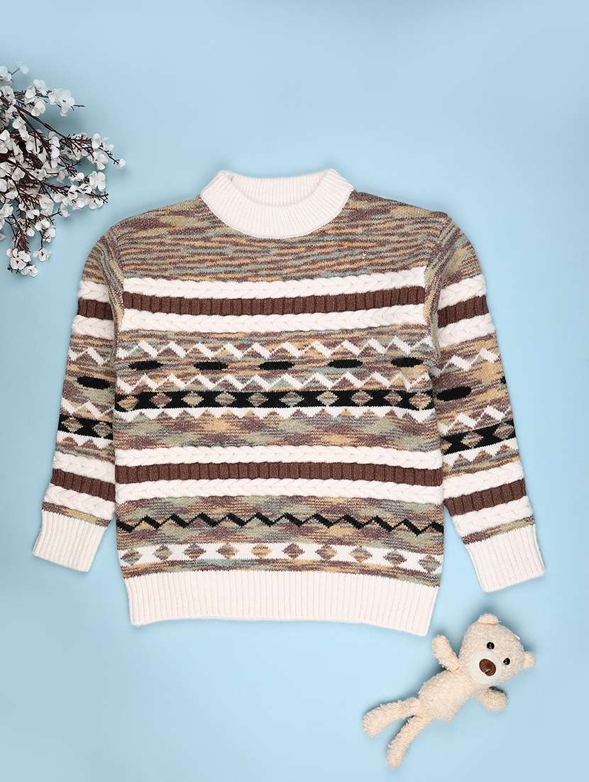 boys self design long sleeve sweater