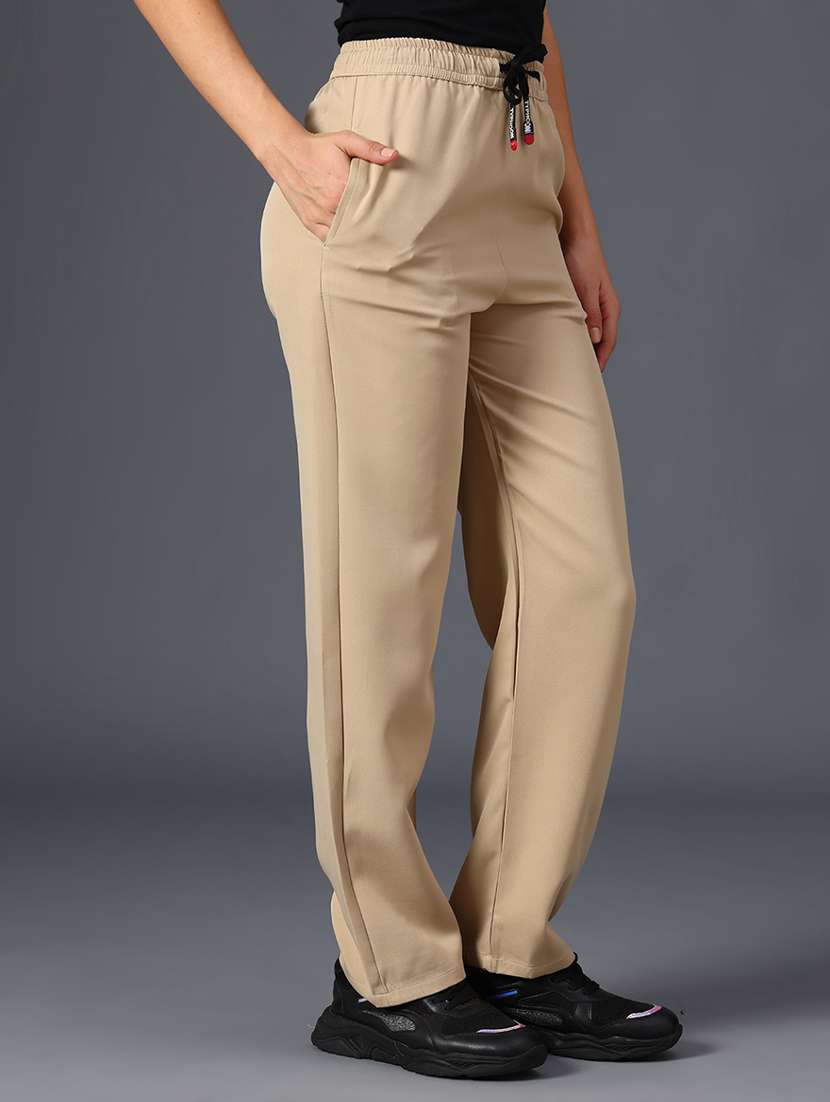 women solid mid rise straight trouser
