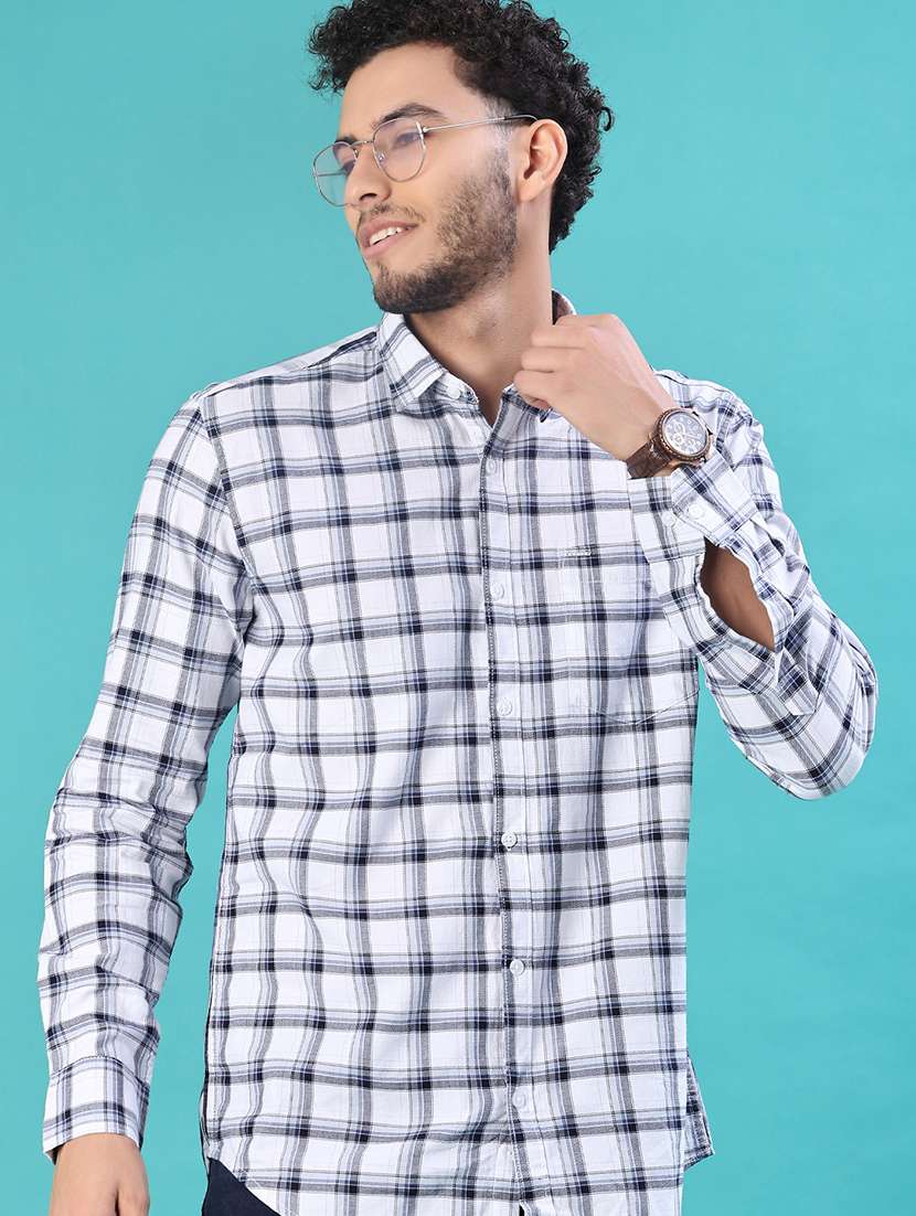 men checkered long sleeve regular fit casual shirt
