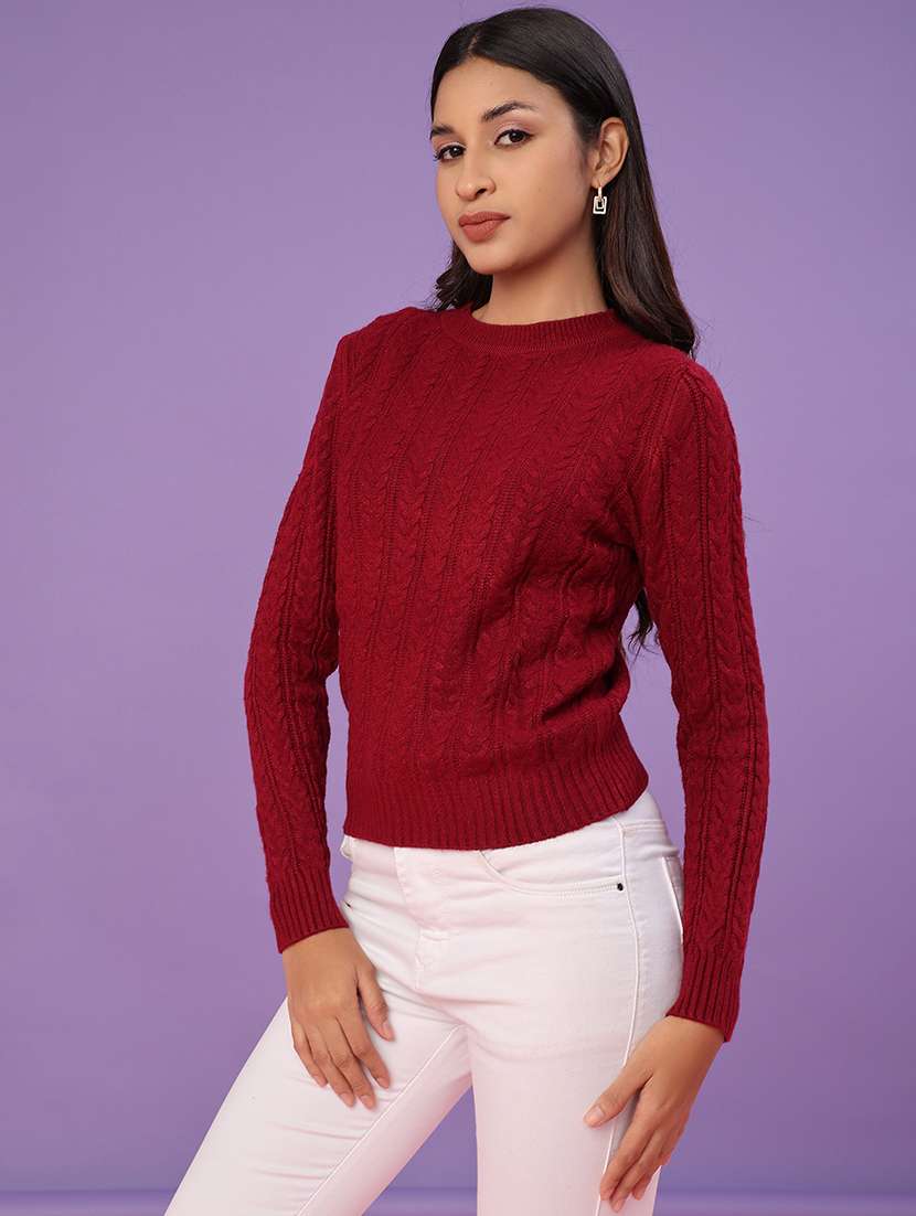 women self design long sleeve waist length pullover - 22067176 -  Standard Image - 2