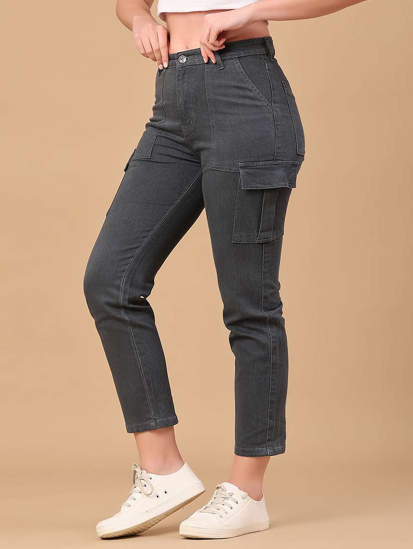 women solid mid rise denim cargo - 22067436 -  Standard Image - 2
