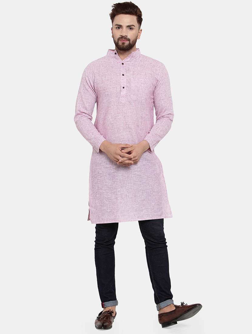 men solid mandarin neck long kurta