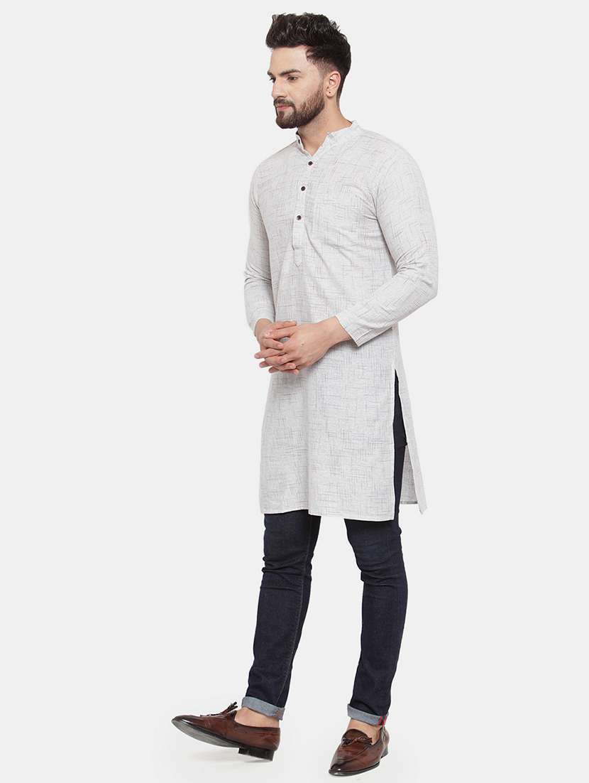 men solid mandarin neck long kurta - 22067473 - Standard Image - 2