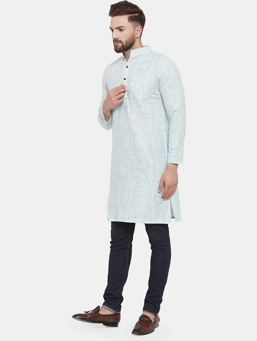 men solid mandarin neck long kurta - 22067474 - Standard Image - 2