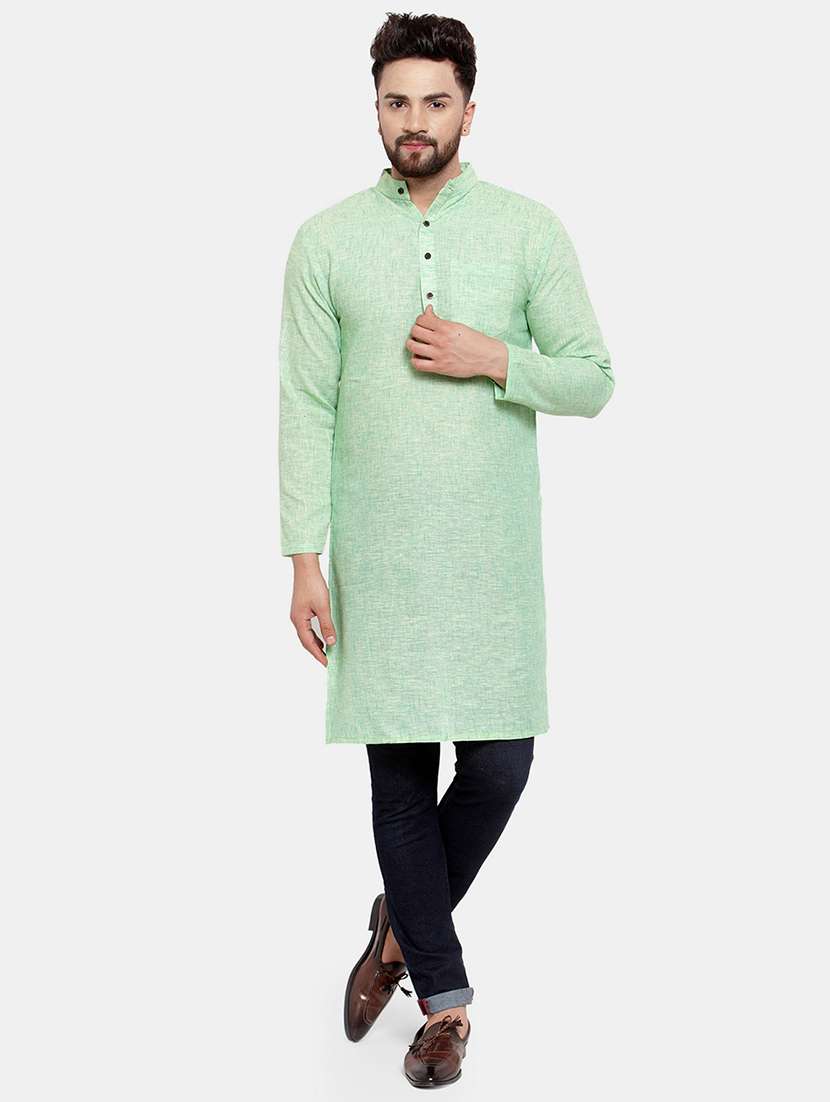 men solid mandarin neck long kurta