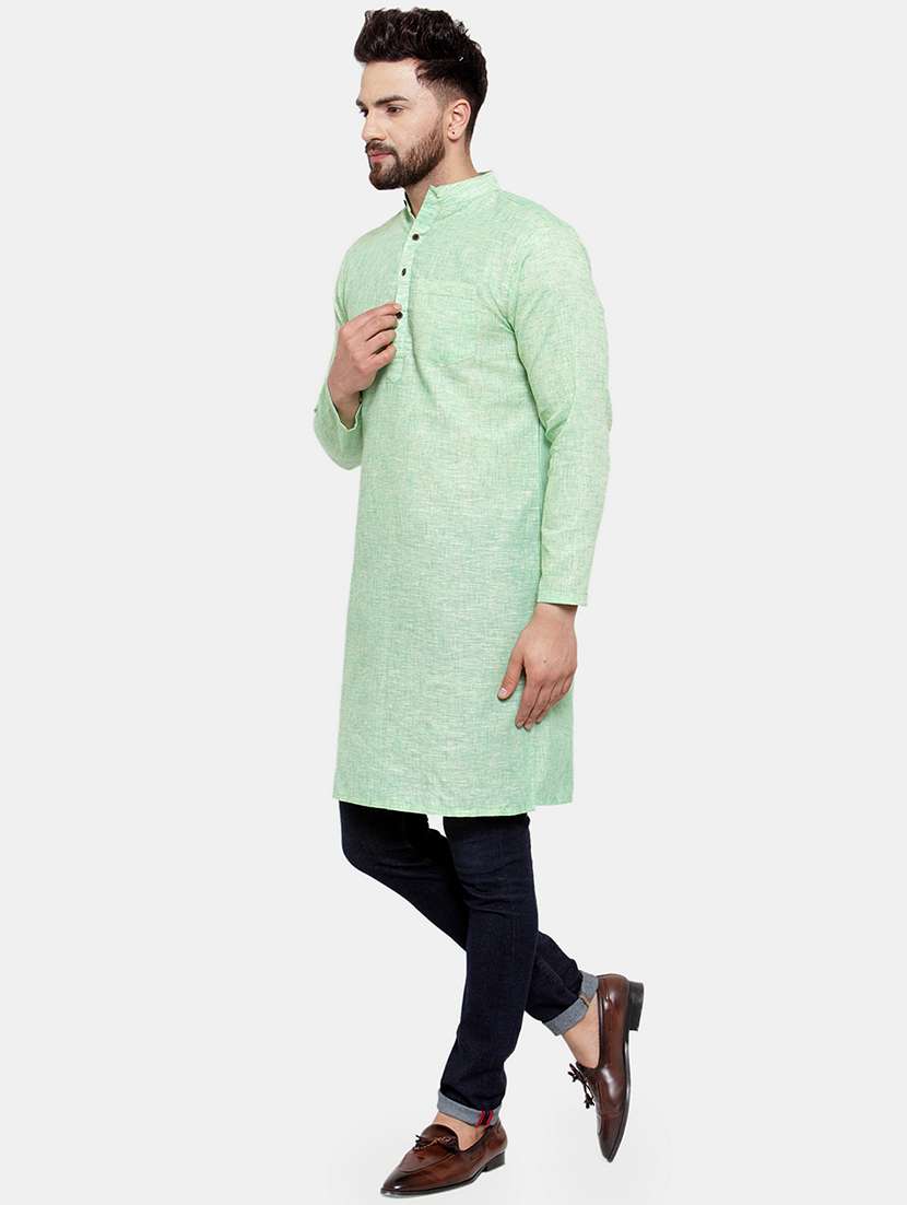 men solid mandarin neck long kurta - 22067475 - Standard Image - 2