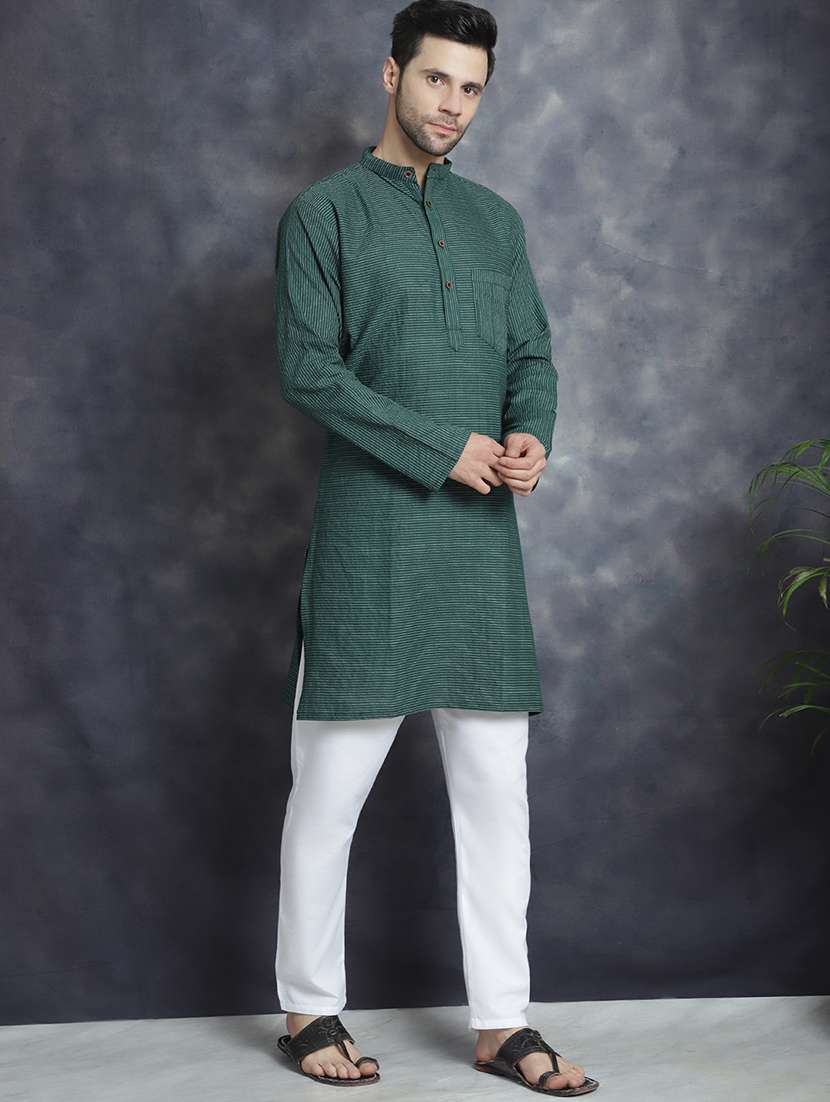 men striped mandarin neck long kurta - 22067477 - Standard Image - 2
