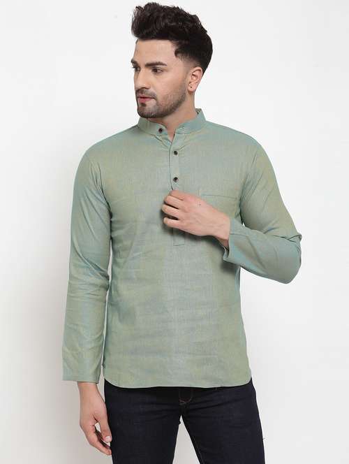 men solid mandarin neck short kurta - 22067479 - Standard Image - 0