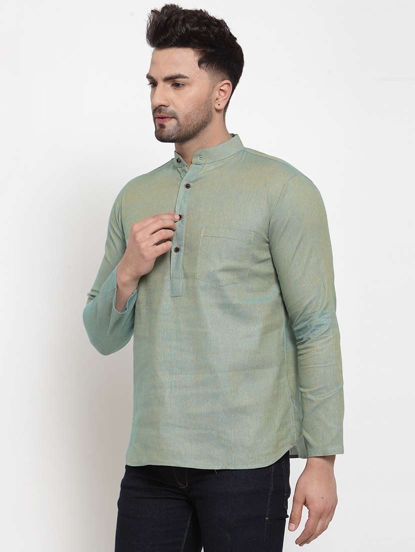men solid mandarin neck short kurta - 22067479 - Standard Image - 2