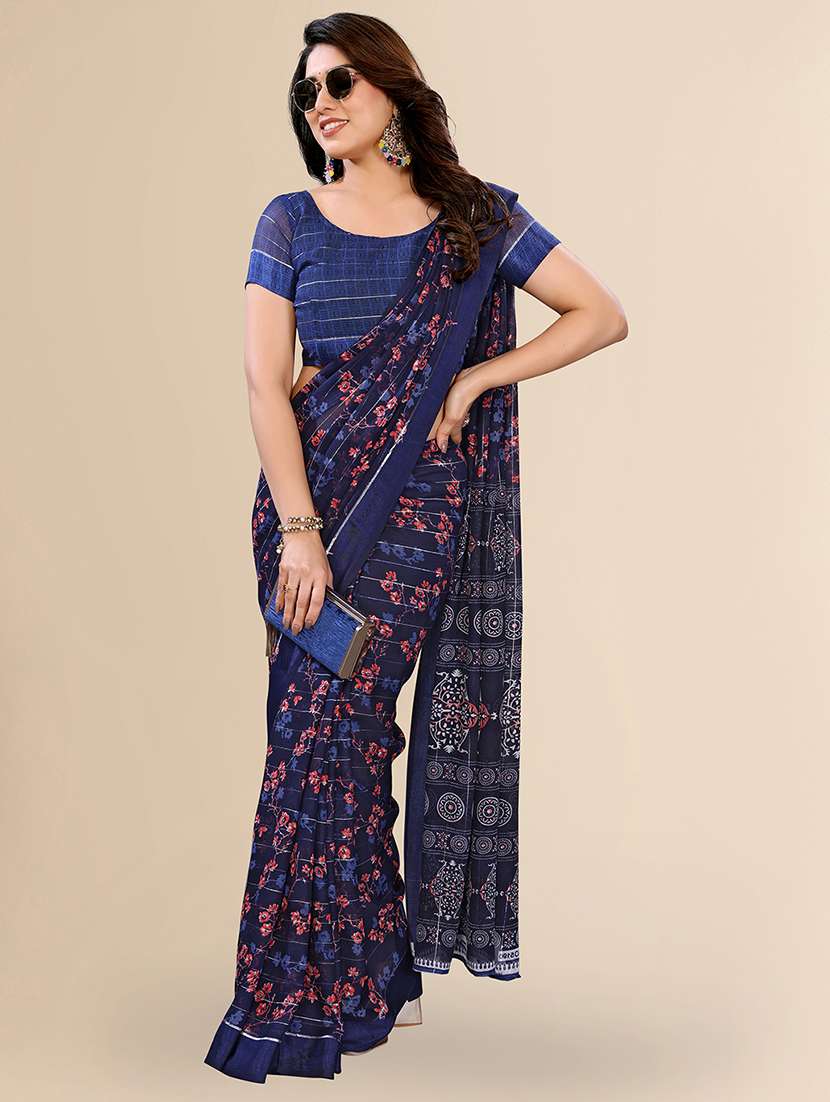 women printed casual wear saree with blouse - 22067611 -  Standard Image - 2