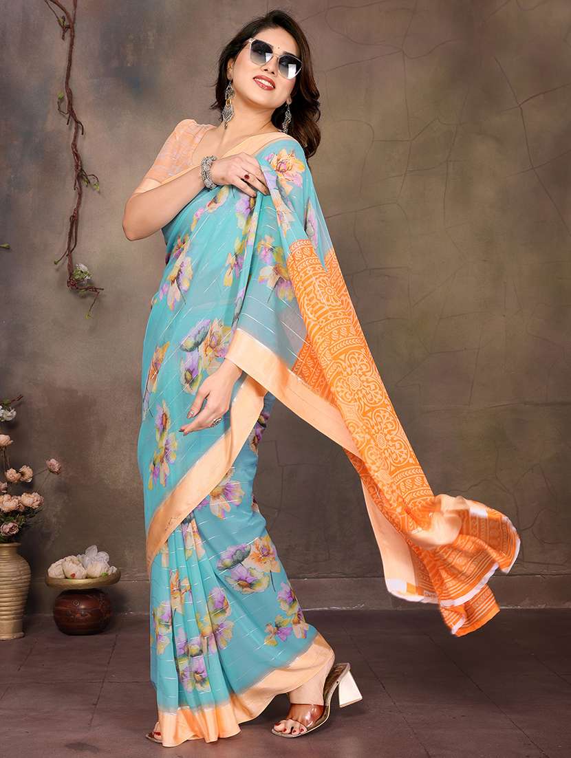women printed casual wear saree with blouse - 22068089 -  Standard Image - 2