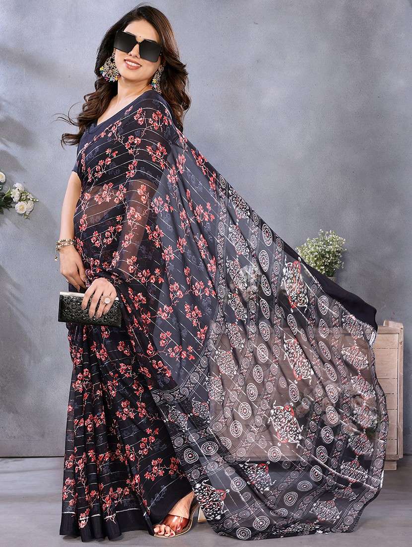 women printed casual wear saree with blouse - 22068103 -  Standard Image - 2