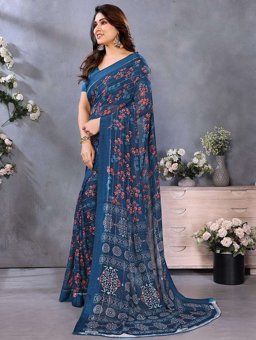 women printed casual wear saree with blouse - 22068105 -  Standard Image - 2