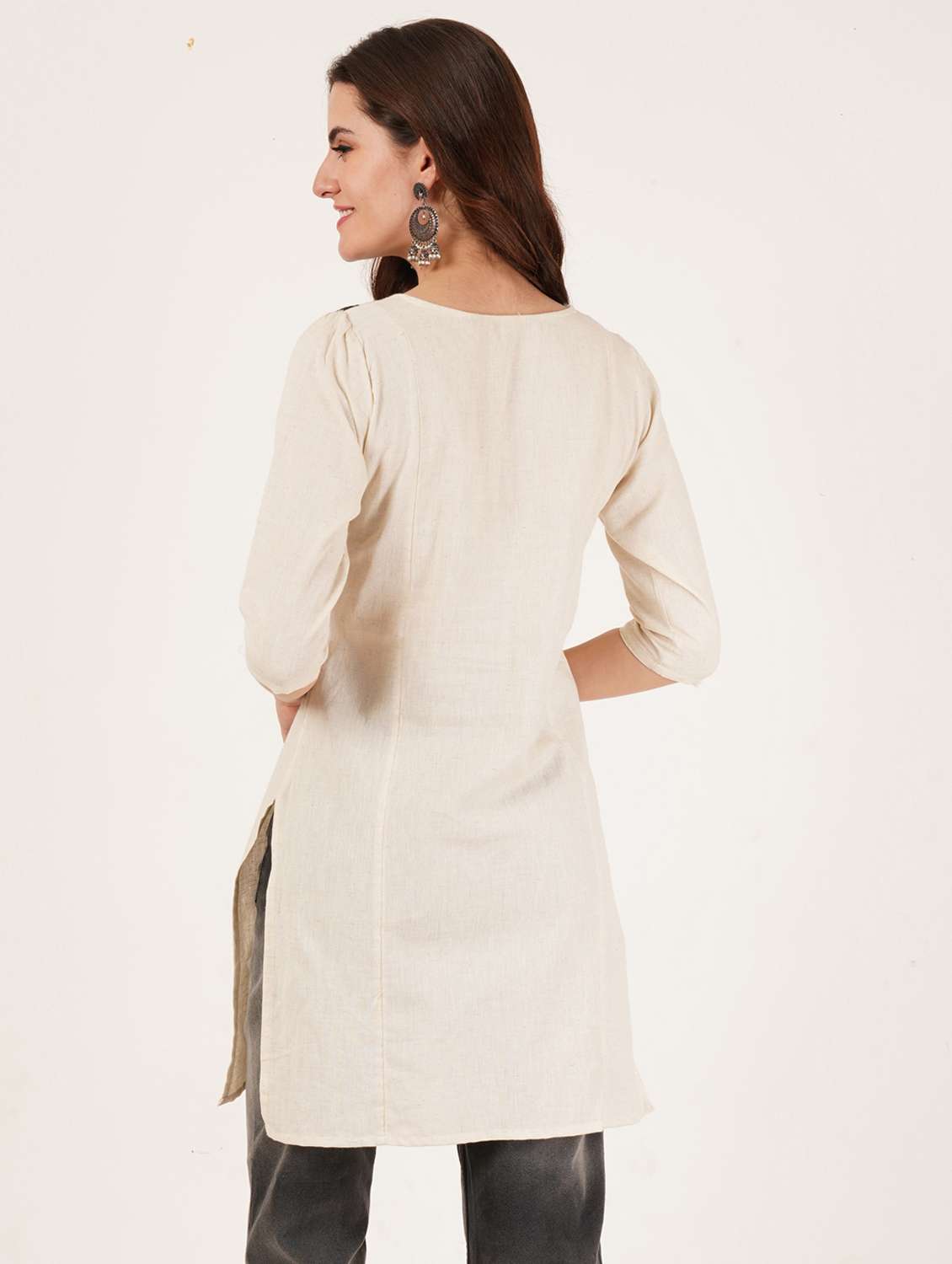 women embroidered three quarter sleeve straight kurti - 22068273 - Standard Image - 2