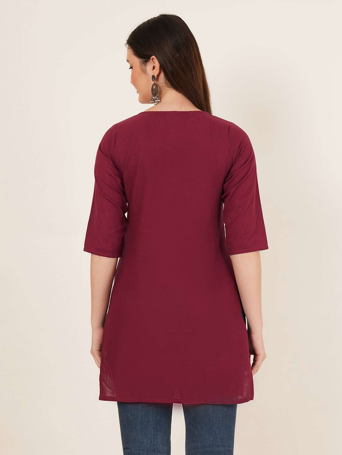 women embroidered three quarter sleeve straight kurti - 22068275 -  Standard Image - 2