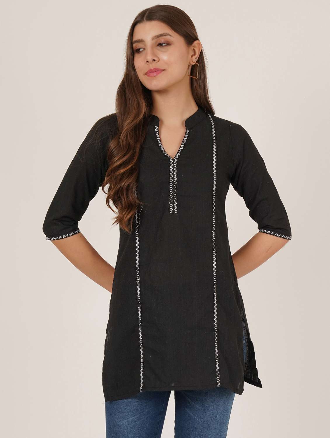 women embroidered three quarter sleeve straight kurti - 22068291 - Zoom Image - 0