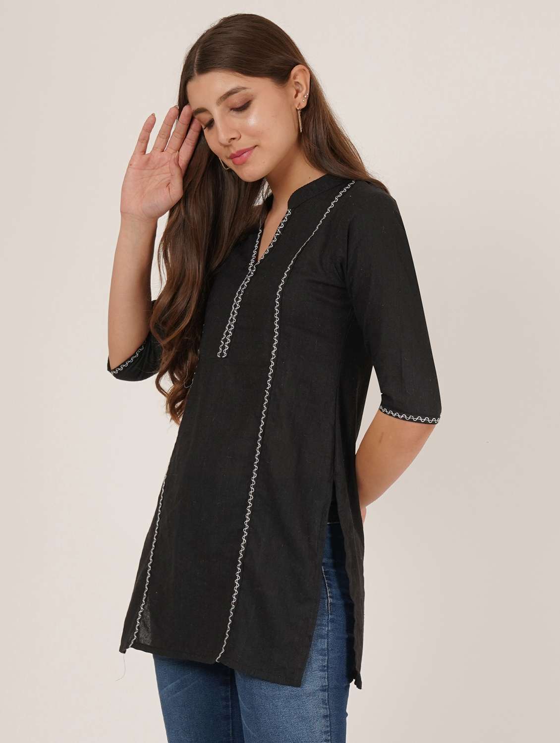 women embroidered three quarter sleeve straight kurti - 22068291 - Standard Image - 2