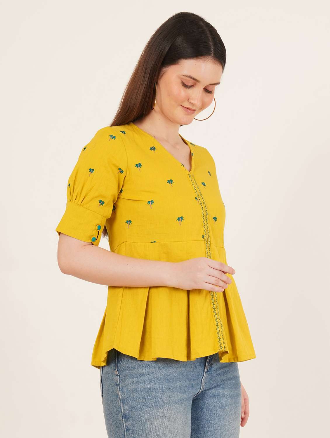 women embroidered short sleeve a-line ethnic top - 22068302 -  Standard Image - 2