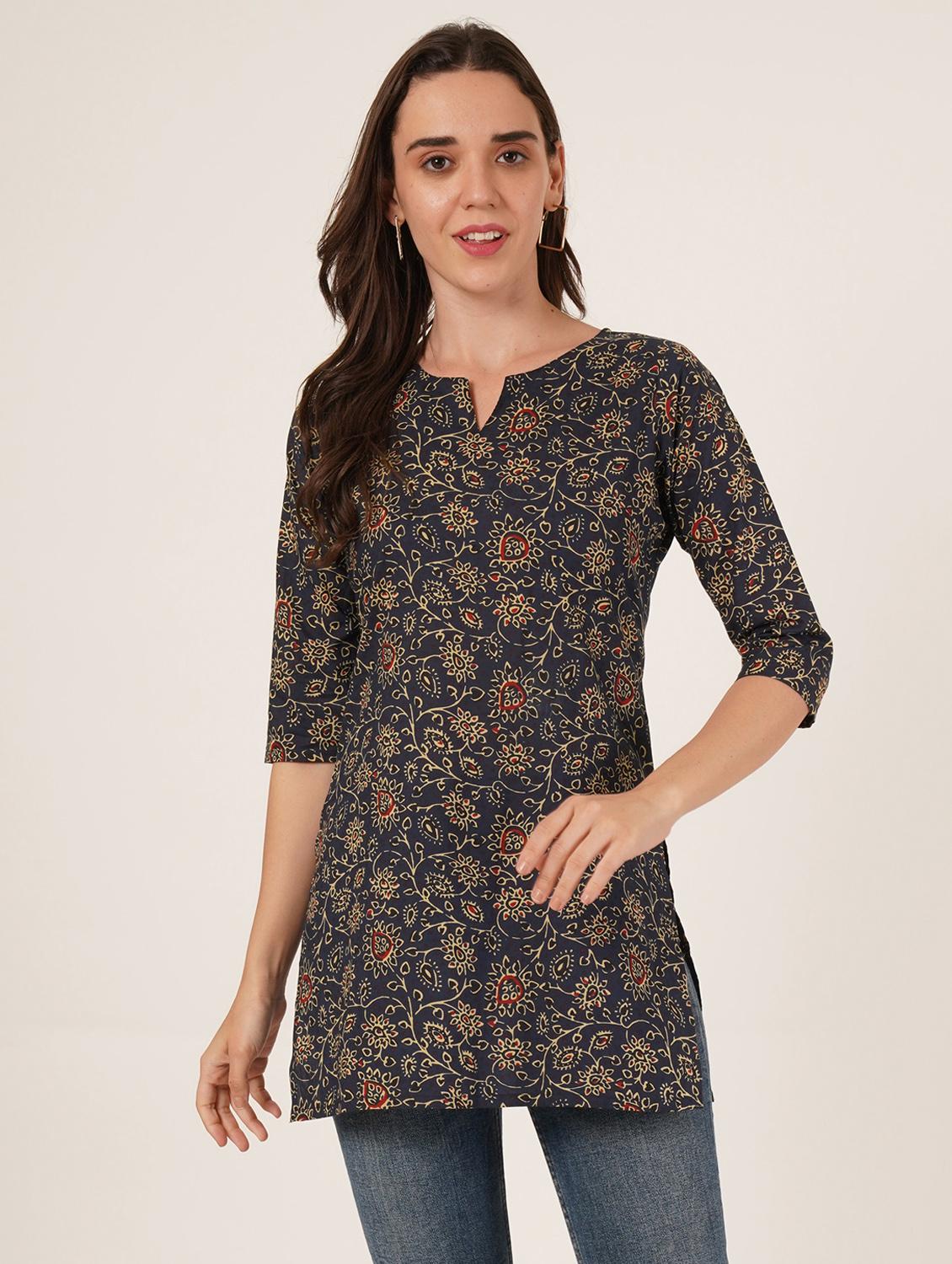 women printed three quarter sleeve straight kurti - 22068306 - Standard Image - 2