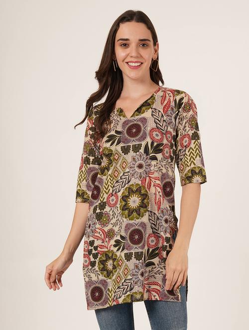 women printed three quarter sleeve straight kurti - 22068307 - Standard Image - 0